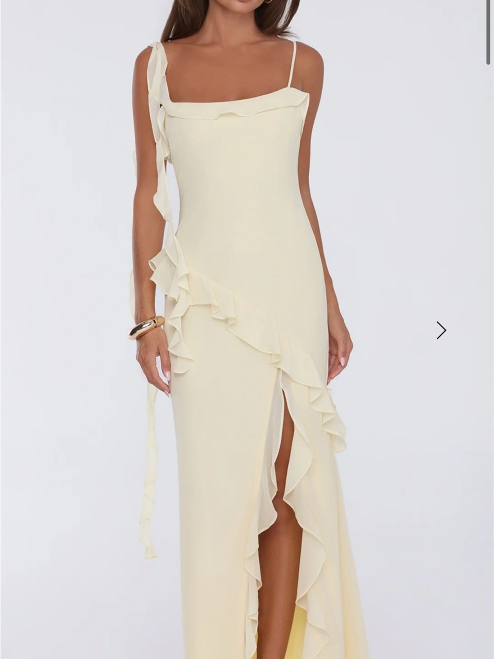Hello Molly Pale Yellow Ruffle Maxi Dress